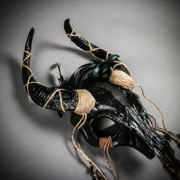 Antelope Devil Horns Animal Skull Ghost Masquerade Mask - Black - Picture 5 of 10